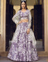 Traditional Party Wear Heavy Lehenga Choli Faded Purple Finest Crushed Silk Lehenga Choli Close-up View